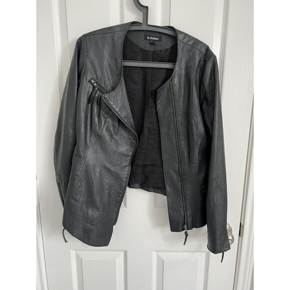 Le Chateau Womens Genuine Leather Moto Jacket Medium Black Asymmetrical Zipper - Picture 1 of 9